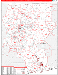 Hartford-West Hartford-East Hartford Metro Area Wall Map Red Line Style 2026
